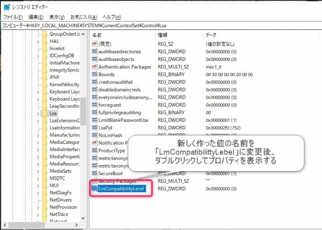Windows10から古いNASにアクセスできない場合の対処方法　レジストリ値リネーム
