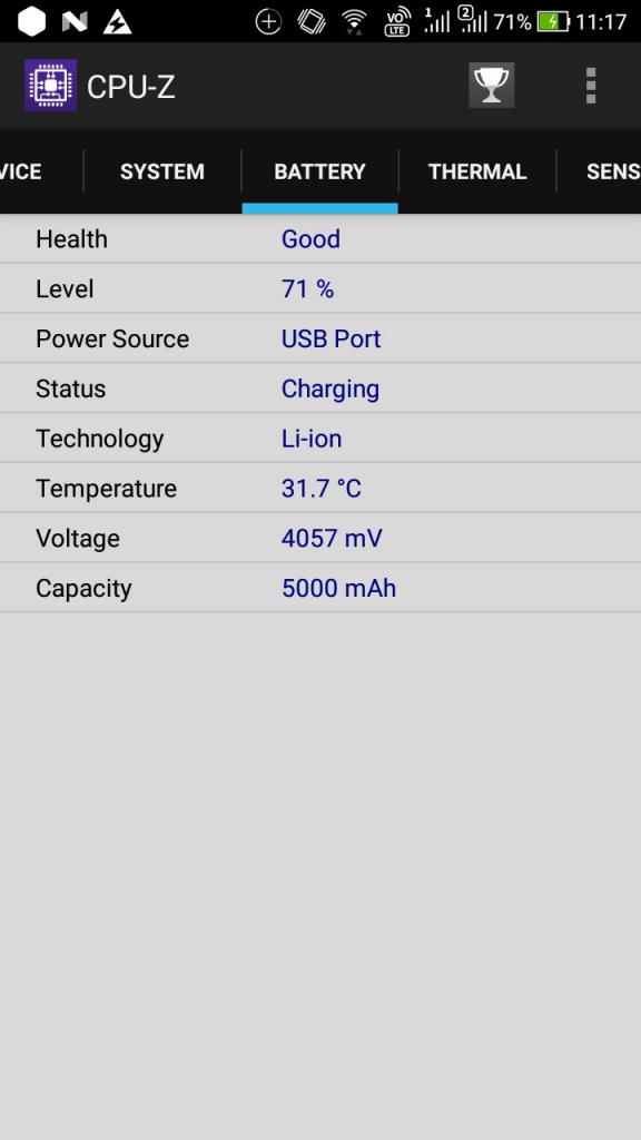 ZenFone4 Max Pro (ZC554KL) CPU-Z BATTERY