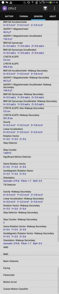 ZenFone4 Max Pro (ZC554KL) CPU-Z SENSORS