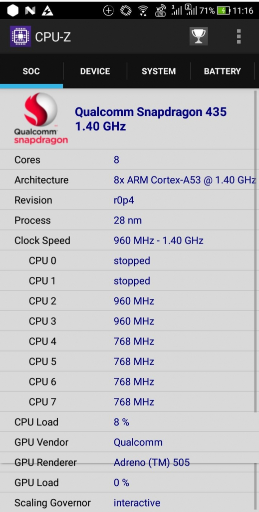 ZenFone4 Max Pro (ZC554KL) CPU-Z SoC