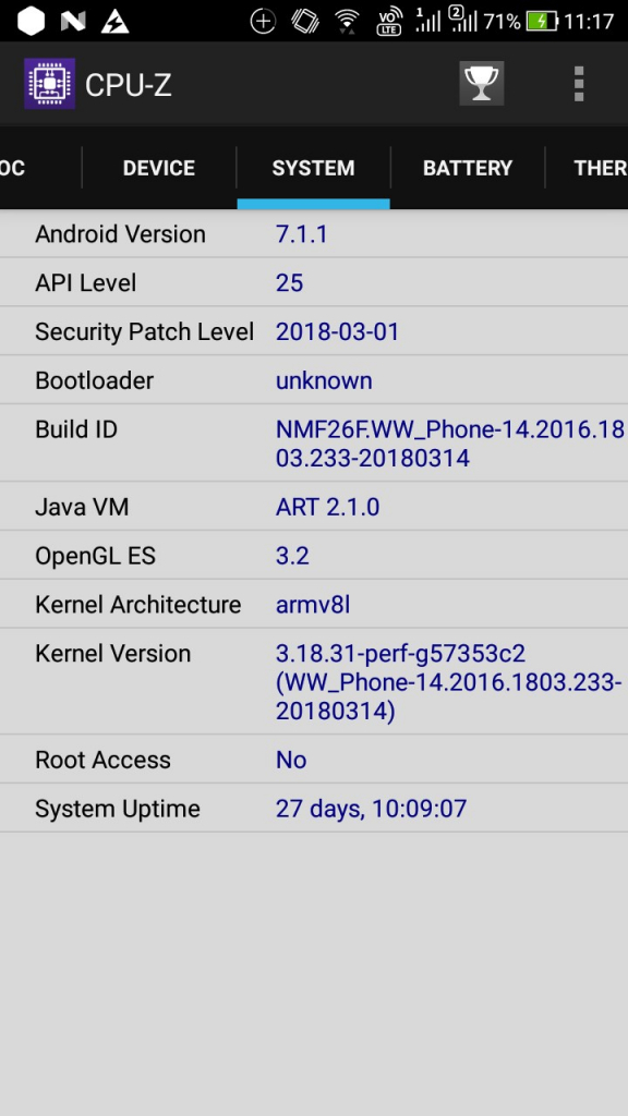 ZenFone4 Max Pro (ZC554KL) CPU-Z SYSTEM